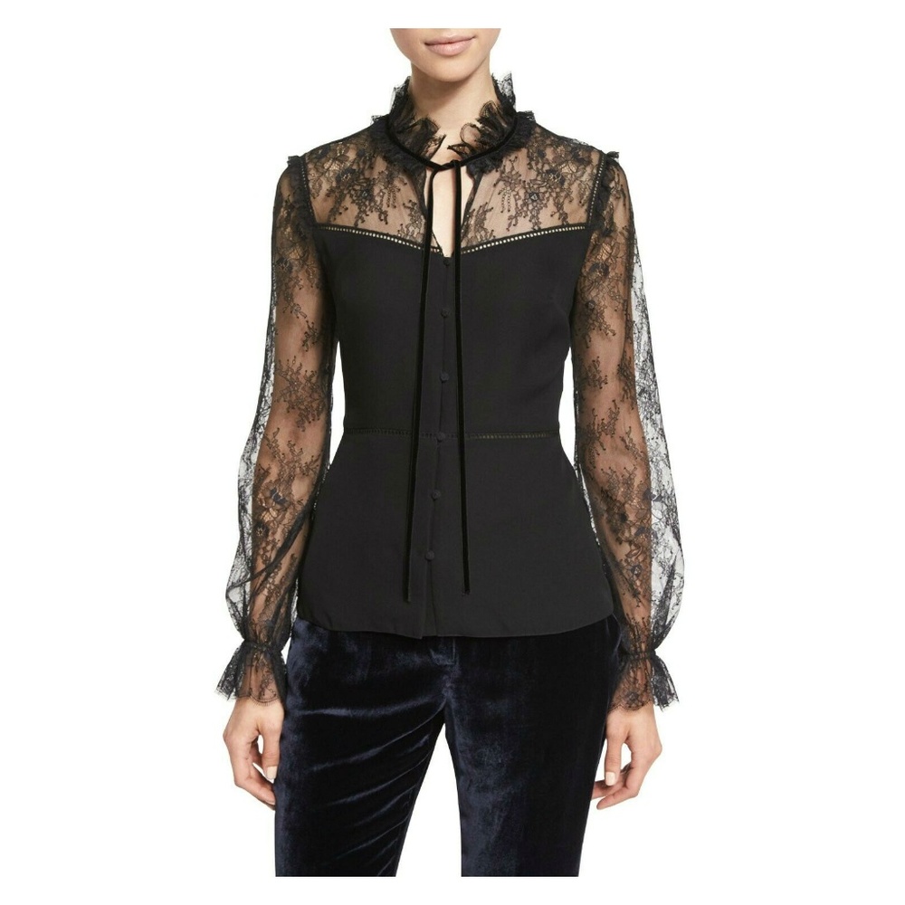 Tahari Women's Long-Sleeve Tie-Neck Silk Blouse L